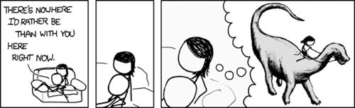 The author is clearly in a state of arrested development - constantly thinking about, and finding humor in such elementary subjects as Dinosaurs.
Note: the strip&rsquo;s female is in the dominant position.